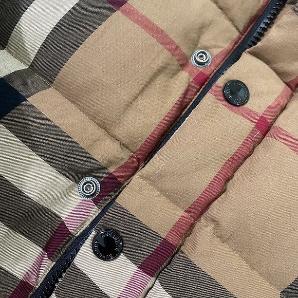 BURBERRY Brown Check Hooded Down Jacket - Picture 6 of 14